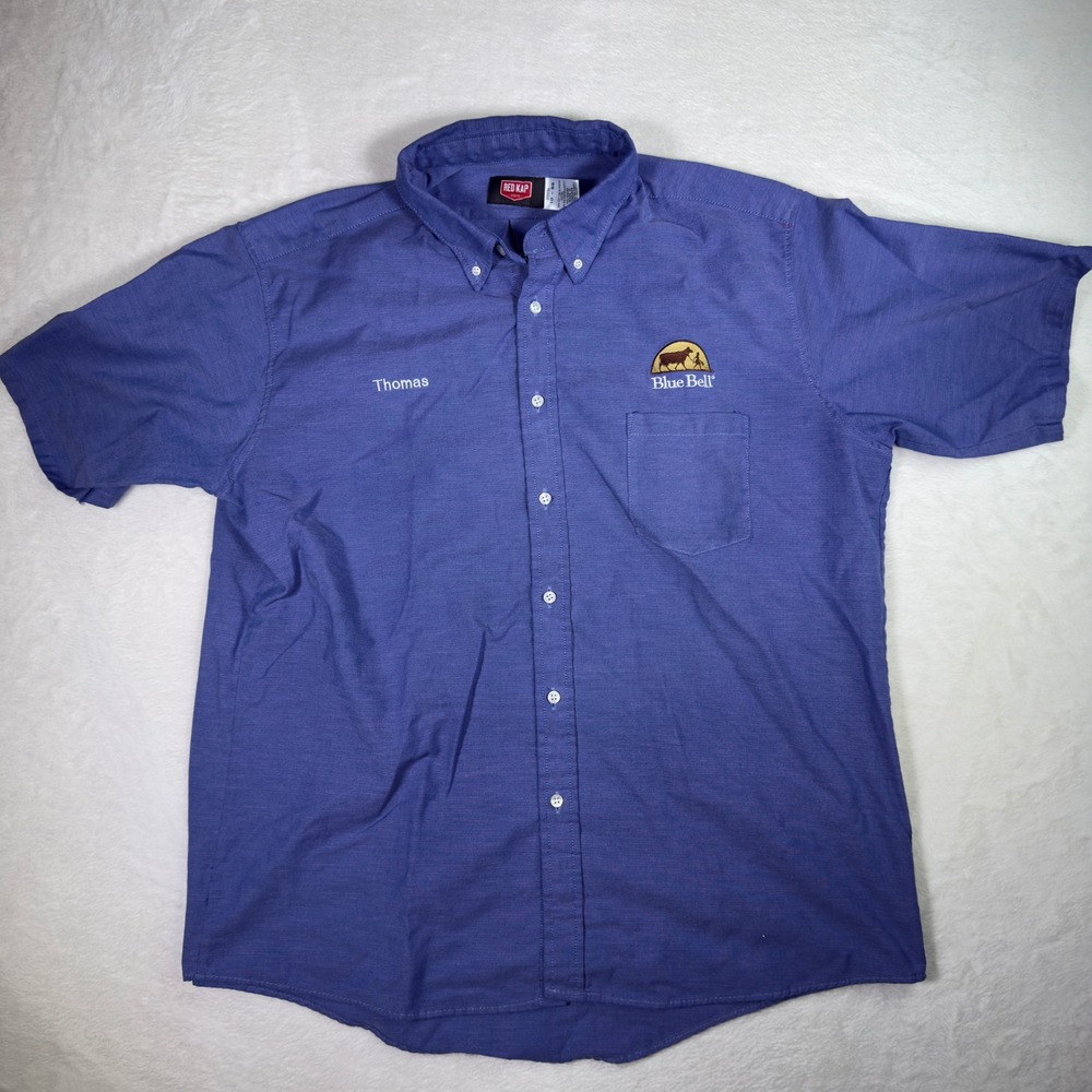 Red Kap Blue‎ Bell Work Shirt Mens Short Sleeve Button Up Uniform Thomas